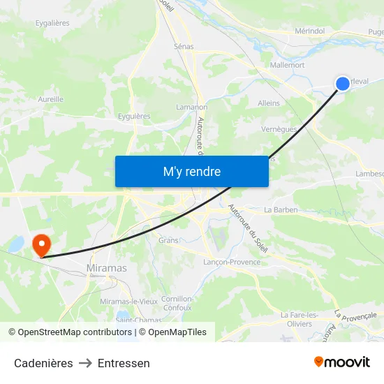 Cadenières to Entressen map