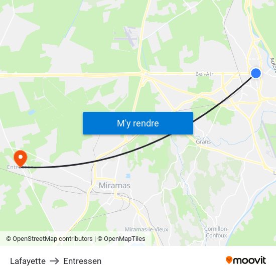 Lafayette to Entressen map