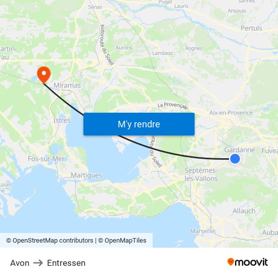 Avon to Entressen map
