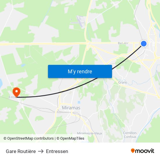 Gare Routière to Entressen map
