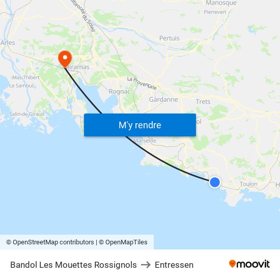 Bandol Les Mouettes Rossignols to Entressen map
