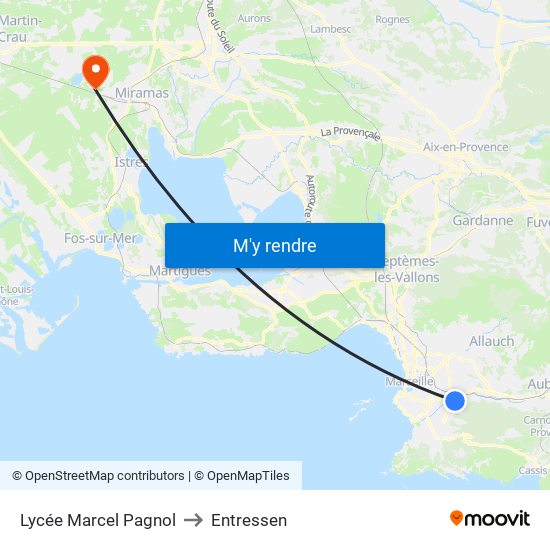 Lycée Marcel Pagnol to Entressen map