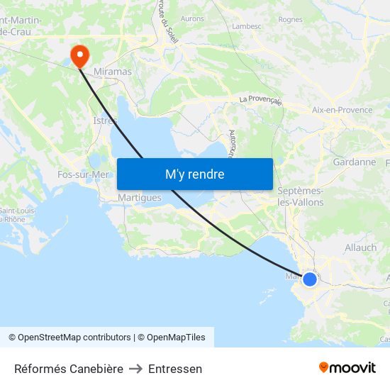 Réformés Canebière to Entressen map