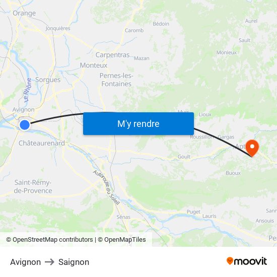 Avignon to Saignon map