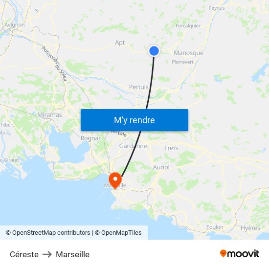 Céreste to Marseille map
