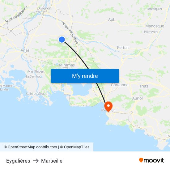 Eygalières to Marseille map