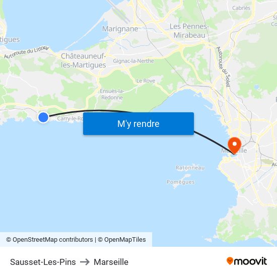 Sausset-Les-Pins to Marseille map