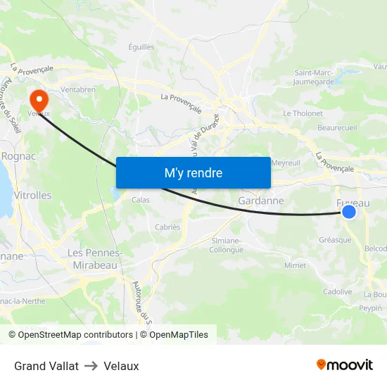 Grand Vallat to Velaux map
