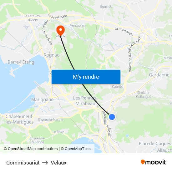 Commissariat to Velaux map