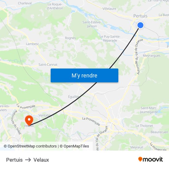 Pertuis to Velaux map
