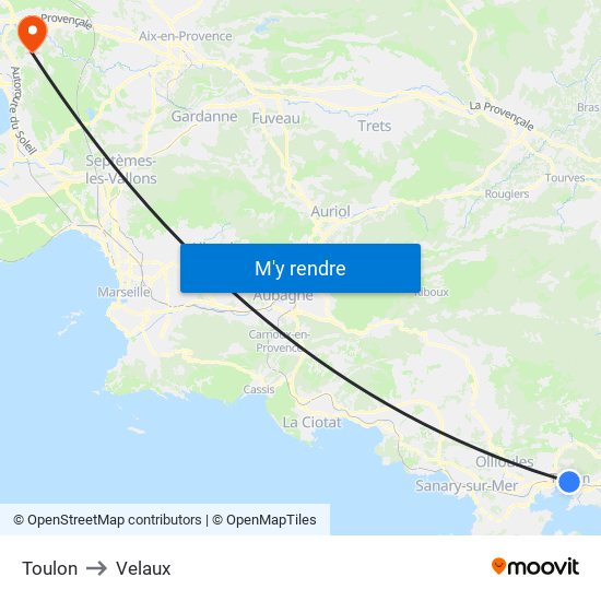 Toulon to Velaux map