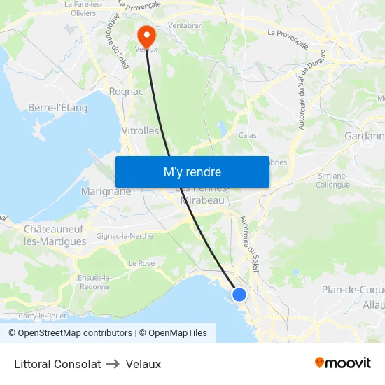 Littoral Consolat to Velaux map