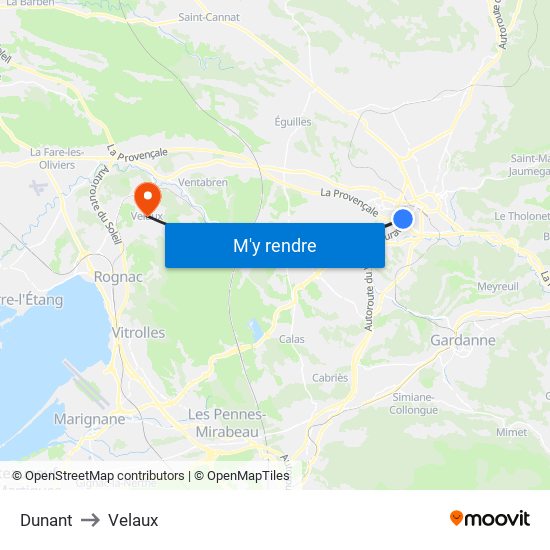 Dunant to Velaux map