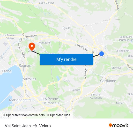 Val Saint-Jean to Velaux map