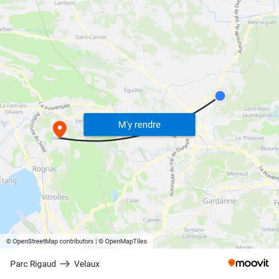 Parc Rigaud to Velaux map