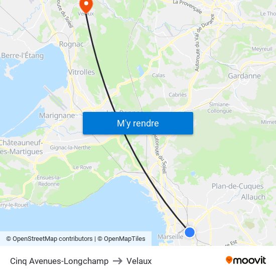 Cinq Avenues-Longchamp to Velaux map