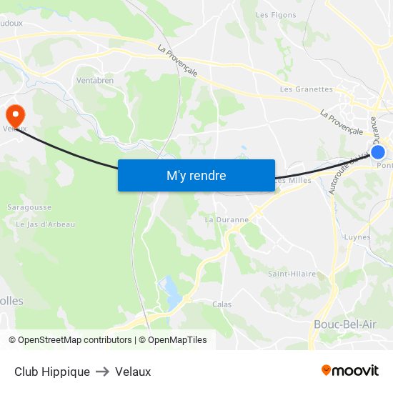 Club Hippique to Velaux map