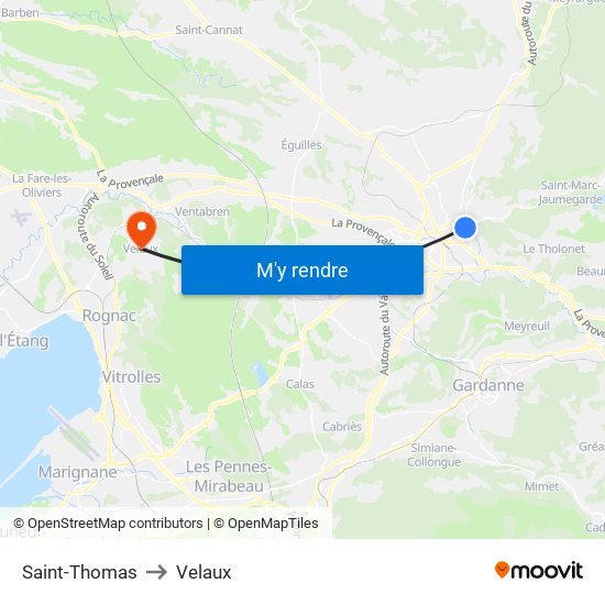 Saint-Thomas to Velaux map