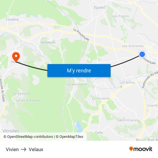 Vivien to Velaux map