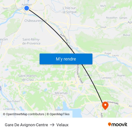 Gare De Avignon-Centre to Velaux map