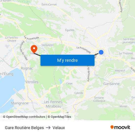 Gare Routière Belges to Velaux map