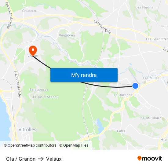 Cfa / Granon to Velaux map
