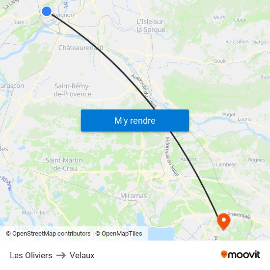 Les Oliviers to Velaux map