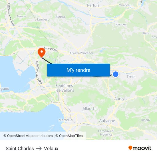 Saint Charles to Velaux map