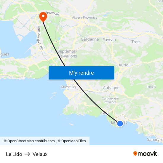 Le Lido to Velaux map