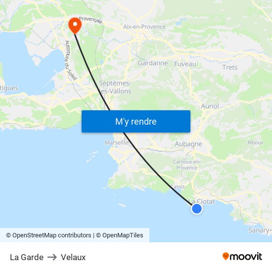 La Garde to Velaux map