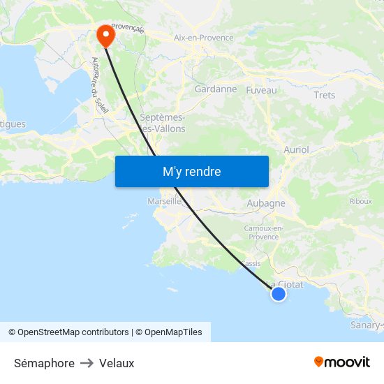 Sémaphore to Velaux map