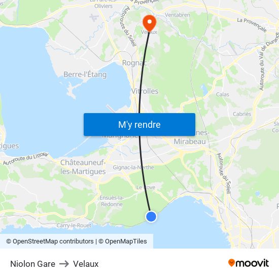 Niolon Gare to Velaux map