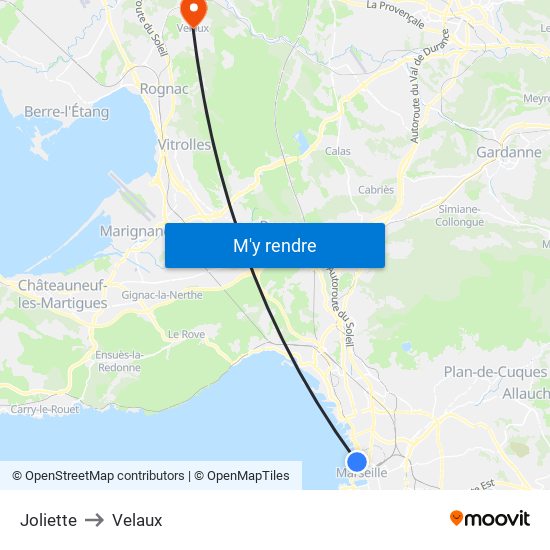 Joliette to Velaux map