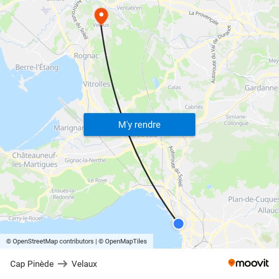 Cap Pinède to Velaux map