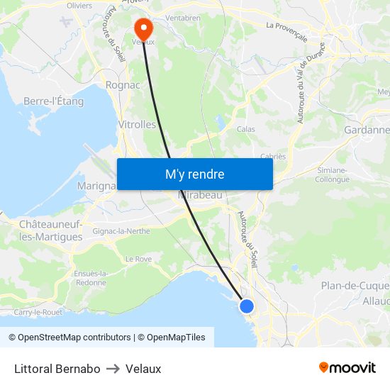 Littoral Bernabo to Velaux map