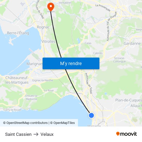 Saint Cassien to Velaux map