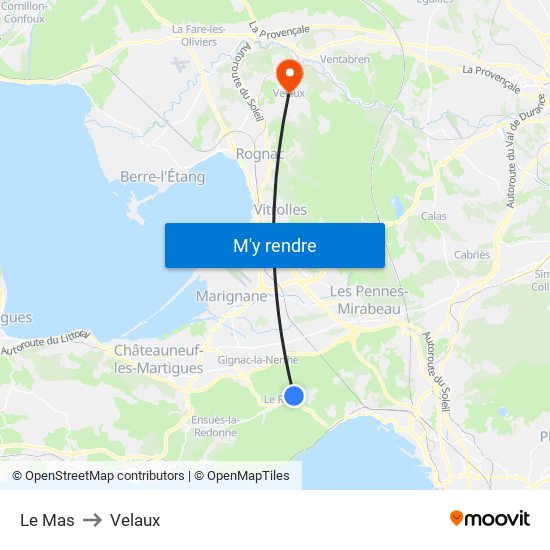 Le Mas to Velaux map