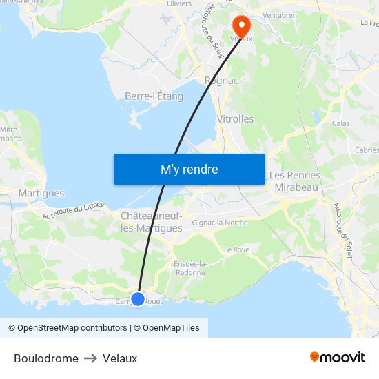 Boulodrome to Velaux map
