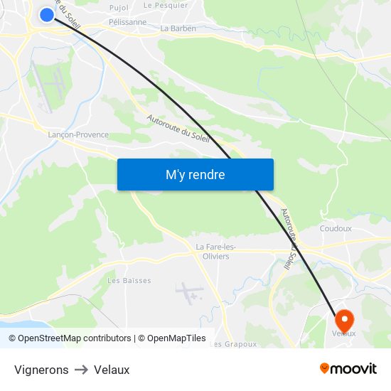 Vignerons to Velaux map