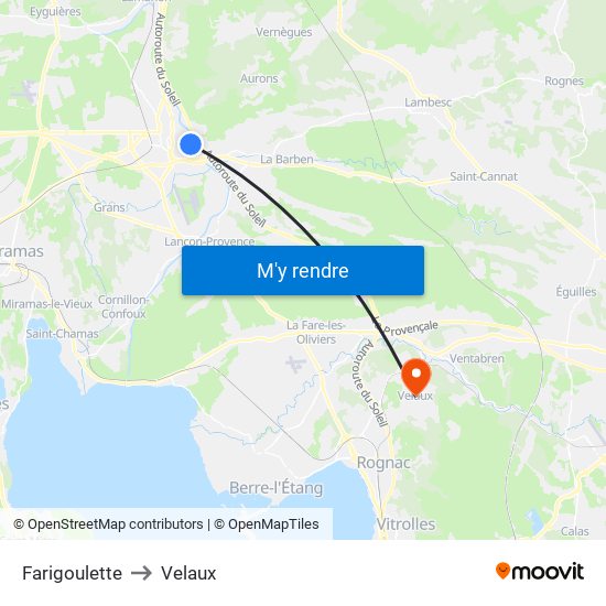Farigoulette to Velaux map