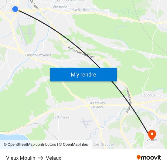 Vieux Moulin to Velaux map