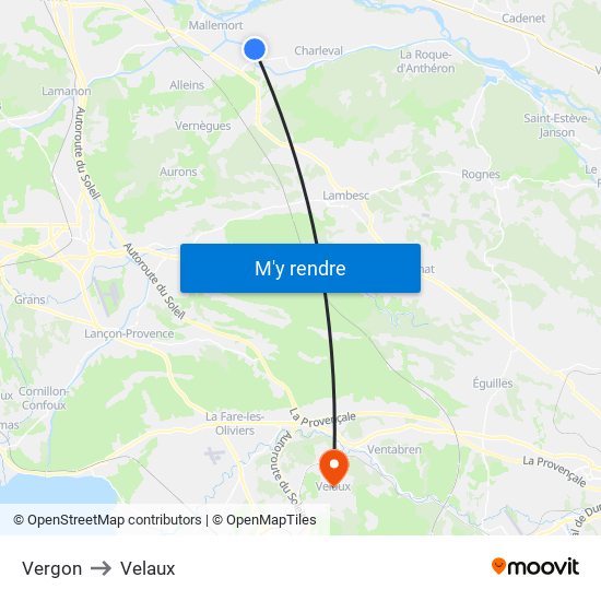 Vergon to Velaux map