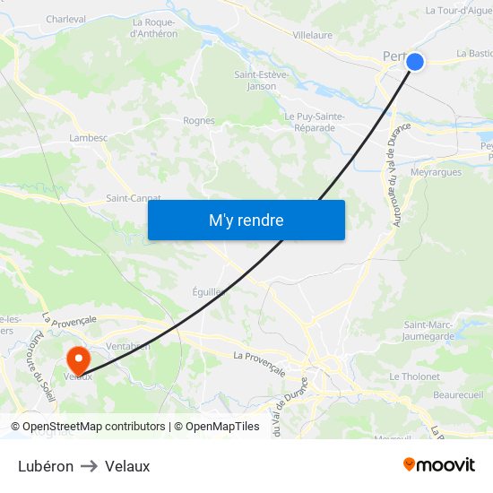 Lubéron to Velaux map