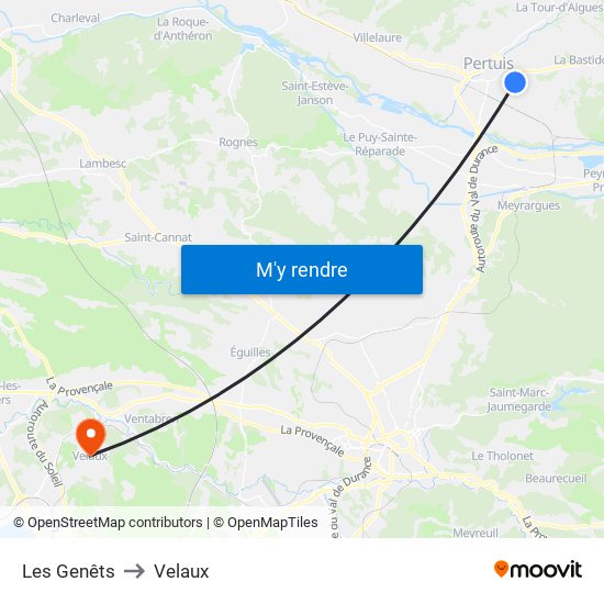 Les Genêts to Velaux map