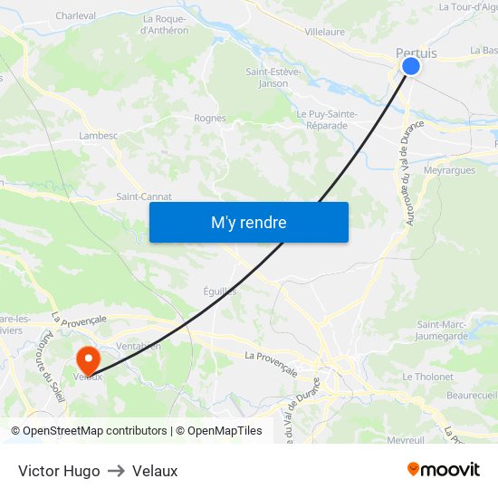 Victor Hugo to Velaux map