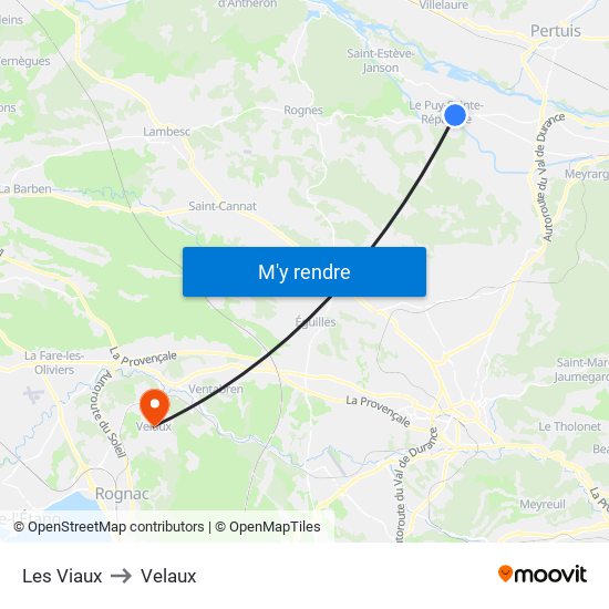 Les Viaux to Velaux map