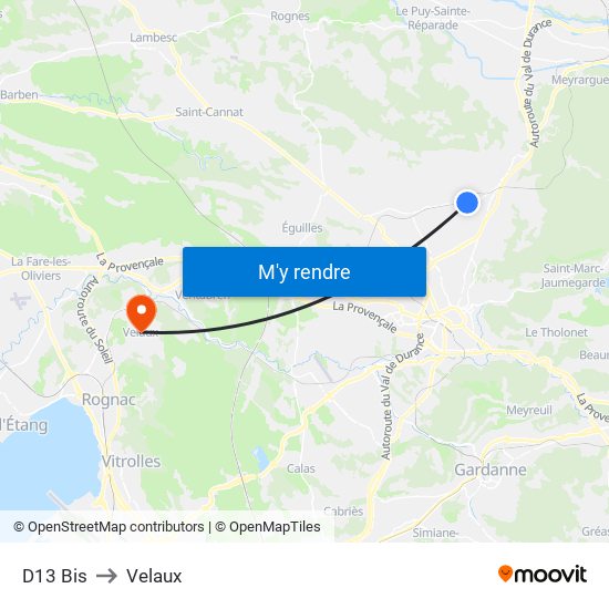 D13 Bis to Velaux map