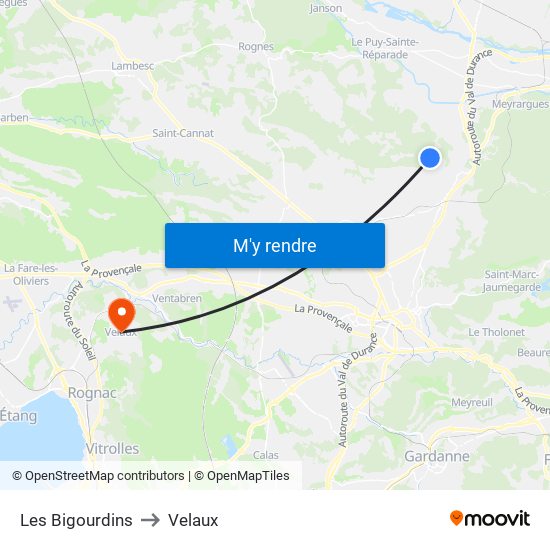 Les Bigourdins to Velaux map