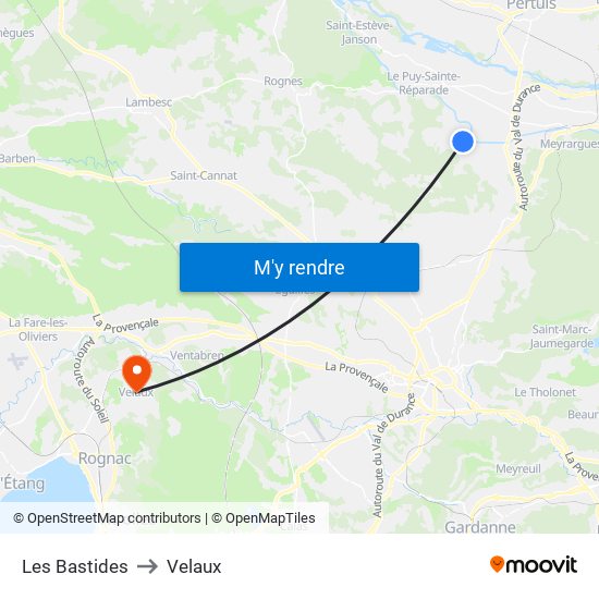 Les Bastides to Velaux map