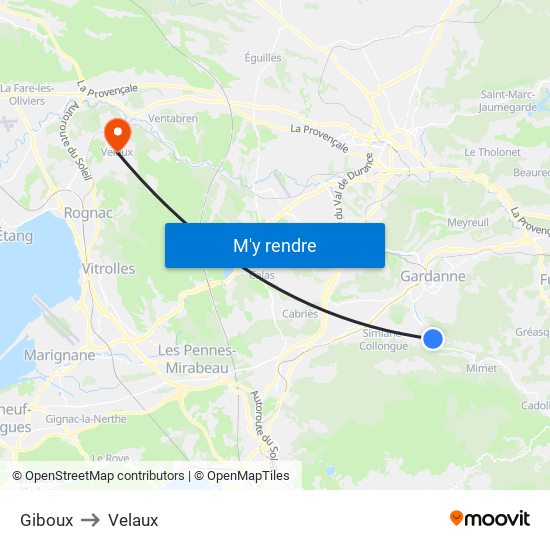 Giboux to Velaux map